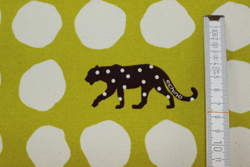 Preview: Kokka Echino Cotton Sailcloth Heavyweight Canvas Panther grüngelb/natur (10 cm)